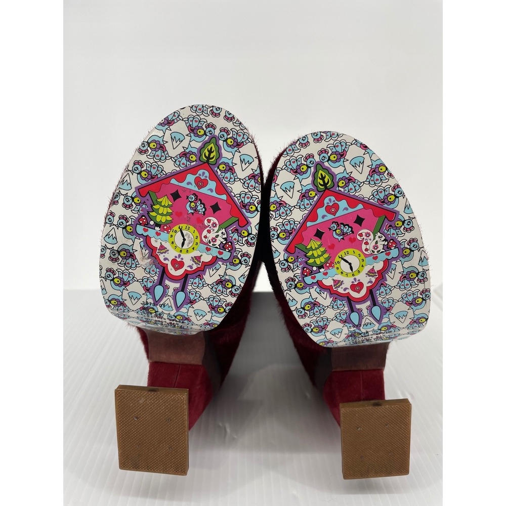 Irregular Choice Ascension‎ Boots Burgundy Pony Hair Sculptural Heel US 7 EU 38 - Picture 6 of 11